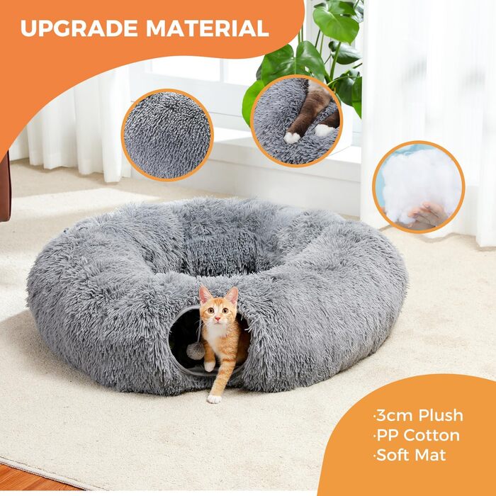 PAWZ Road Plush Cat Tunnel for Indoor Cats, Multifunctional Cat Toy Grey
