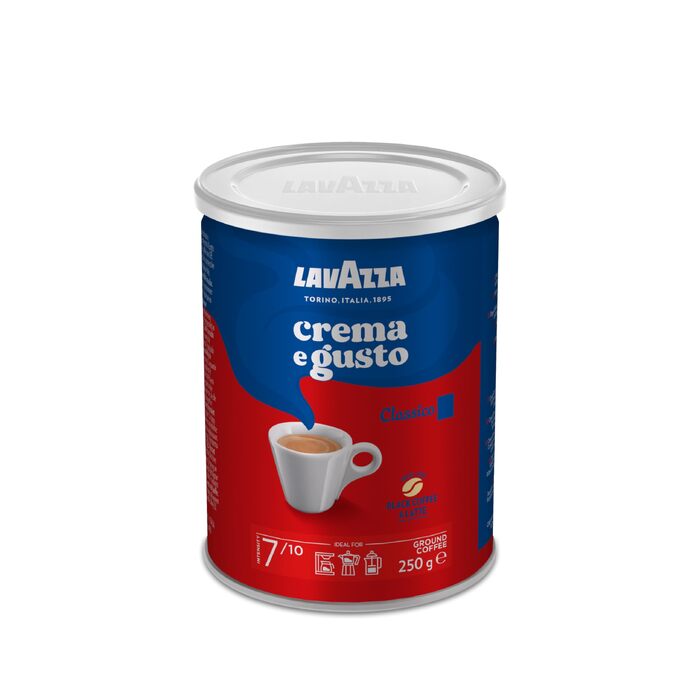 Мелена кава Lavazza Classico для гейзерної кавоварки та фільтр-кави, Arabica & Robusta, темне обсмаження, інтенсивність 7/10, 10 пакувань по 250 г