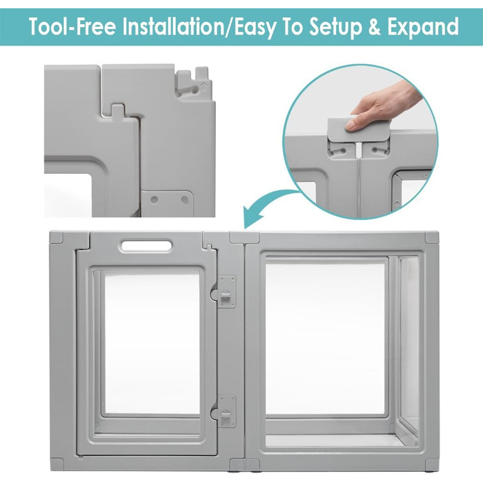 Забіг для собак Front Row: міцний, прозорий, з 6 панелями, 76,2 см, для дому та саду, легко збирається, складається, сірий, для собак маленьких та середніх порід