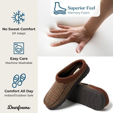 Чоловічі тапочки Dearfoams Brendan, халатні, для дому та вулиці, з піною з пам'яті, широка посадка, в клітинку (44.5/45.5 EU)