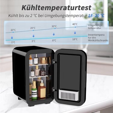 YASHE Mini Fridge - 6 Liter / 8 Can Portable Cooler - 220-240V AC/DC - Black - For Bedroom, Skincare, Drinks, Office, Dorm & Car