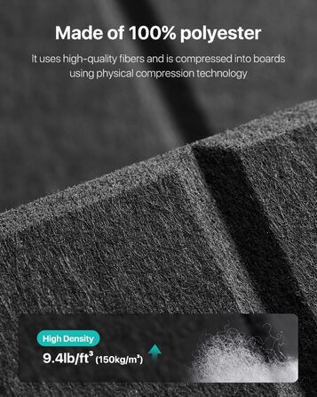 Акустичні панелі Soundsbay для шумоізоляції та звукопоглинання, самоклеючі поліестерні плити 30×30×0.9 см, чорні, 12 шт.