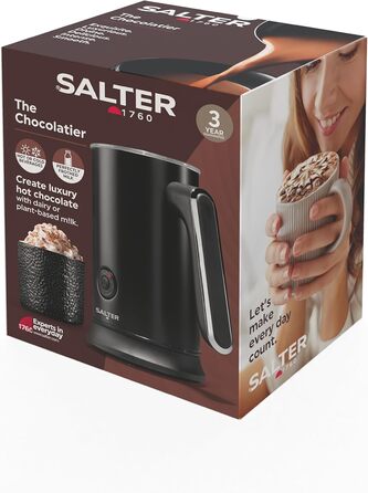 Salter Chocolatier: Автоматичний приготувальник гарячого шоколаду 4-в-1 - пінка для молока, нагрівач молока (гарячого та холодного), 240/115 мл, 500W, бездротовий, LED-панель, для кави та айс-кави (UK штекер)