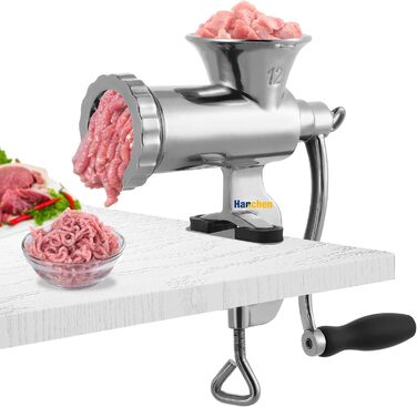 М'ясорубка ручна Hanchen з нержавіючої сталі з присоскою, насадка для ковбас, 2 диски, подрібнювач овочів - професійна
