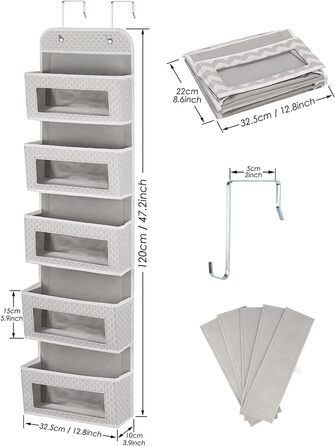 Організатор для підвішування з 5 прозорими кишенями, 2 гачками, для шафи, дверей, ванної, дитячої кімнати, вітальні, спальні. Організація простору. Абстрактний принт