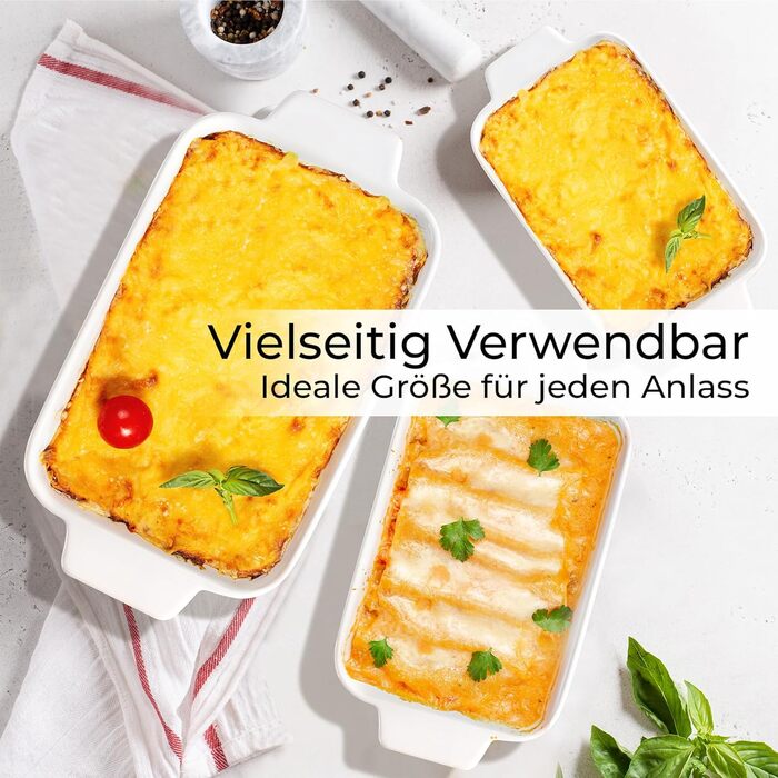 Набір форм для запікання Miamio Palmanova (3 шт.) з кераміки, прямокутні, 850 мл, 1650 мл, 2900 мл. Підходять для тірамісу, лазаньї. Можна мити в посудомийній машині та використовувати в духовці.