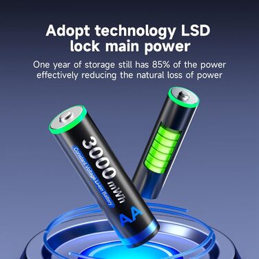 CITYORK Акумулятори AA Li-Ion, 4 шт., 1.5V, 3000mWh, з зарядним пристроєм Bay LCD Micro USB, швидка зарядка, захист від перевантаження