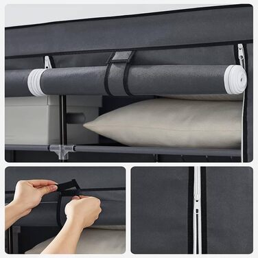 SONGMICS Wardrobe, Clothes Rack, Folding Closet Organizer with Clothes Rod, Clothes Stand, Storage, Pockets, Shoes, Bedroom, Dressing Room, 45 x 150 x 175 cm, RYG12B (Grey)