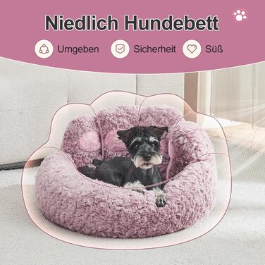 Jiupety Pet Round Dog Bed in Paw Shape, Soothing Donut Dog Bed, Faux Fur Cat Bed, Medium Size. The diameter is 56cm, comfortable and soft, machine washable (L 66 cm x W 66 cm x H 20 cm, Violet).
