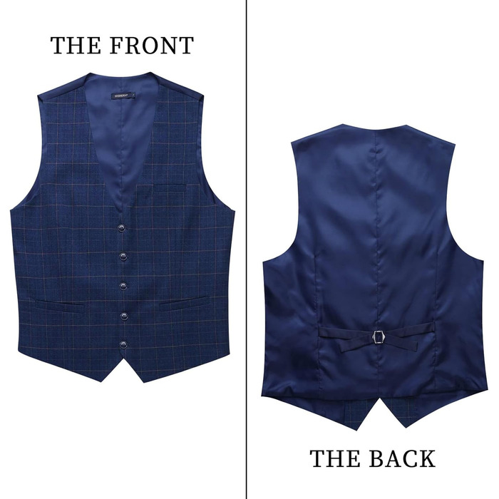 Жилет для чоловіків HISDERN з візерунком у клітинку, блакитний, бавовна | Формальний костюмний жилет