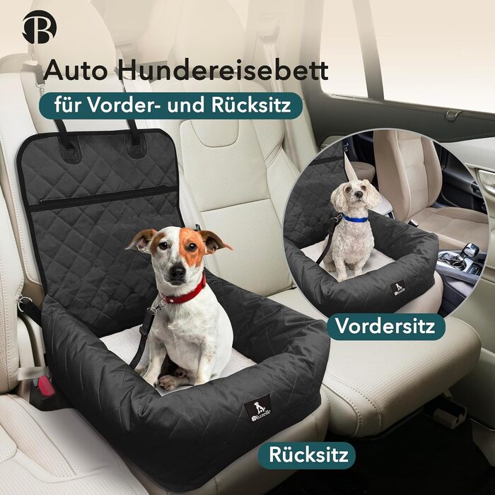 Bluzelle 2-in-1 Dog Car Seat & Bed - Oxford Fabric, Washable, Non-Slip - for Small & Medium Dogs - Black