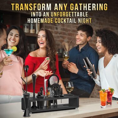 Prodigy Elite Mixology Set - 20-Piece Boston Cocktail Shaker Set with Stand | Stainless Steel Bar Accessories & Bonus Recipes