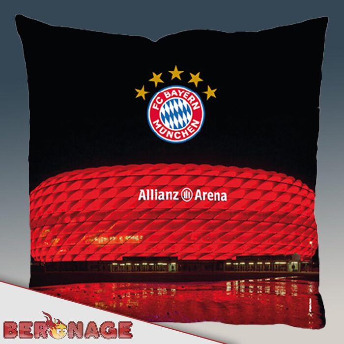 Двостороння подушка FC Bayern München Allianz Arena 40x40 см – футбольний декор для дивана та ліжка, фанатський аксесуар, ідеально до постільної білизни ФКБ