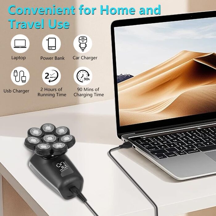 Електричний голчастий бритва OFFCUP для чоловіків, водонепроникний IPX6, з 9D головкою, LED дисплеєм та тримером для носа (5 в 1)