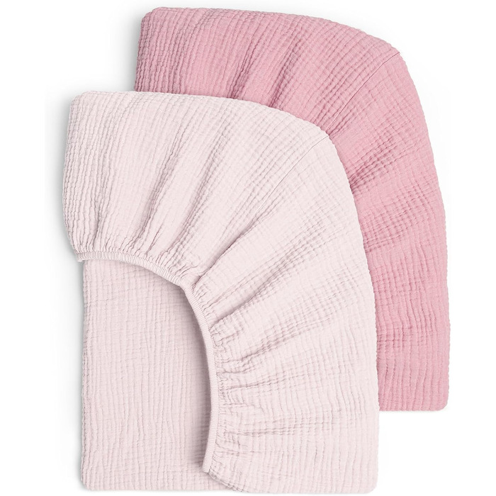 lulumoon Muslin Fitted Sheet Set for Crib: Soft & Breathable Fitted Sheet for Travel Bed and Baby Bed 100% Cotton 60x120-70x140cm 2-Pack (Pink Geranium)