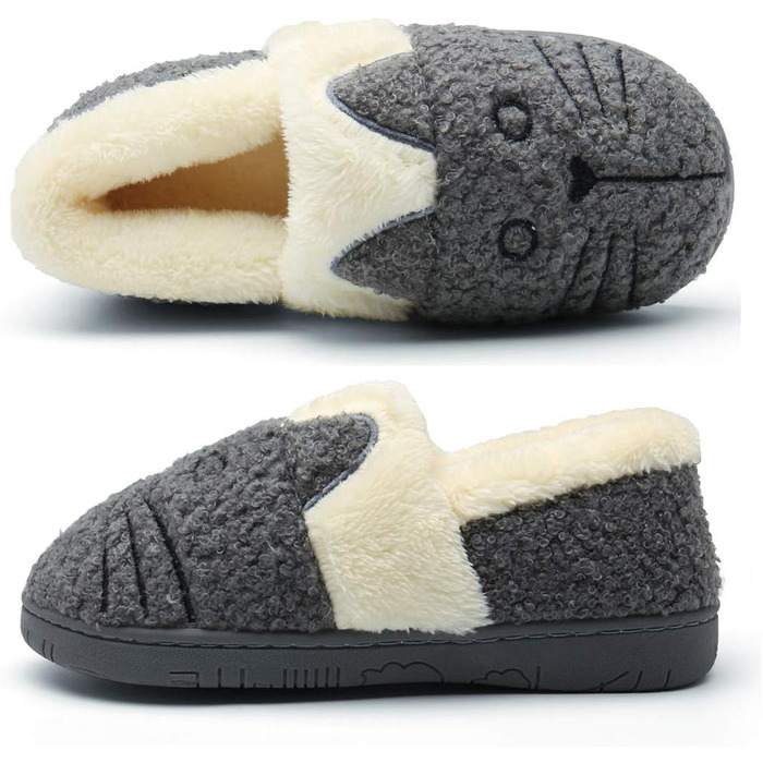 Дитячі тапочки KVbabby: м'які, теплі, з бавовни, з котиком, антиковзні, для дому, зимові, 21/22 EU, сірі