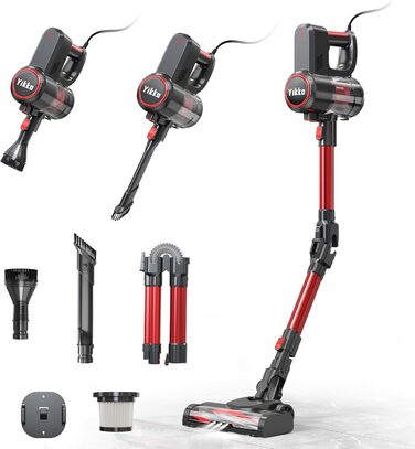 Yikko 3-в-1, пилосос 60KPa з потужним кабелем, електрична підміталка з гнучким шлангом, пилосос з LED-підсвічуванням, ідеально підходить для килимів/підлоги/волосся (Червоний-60)