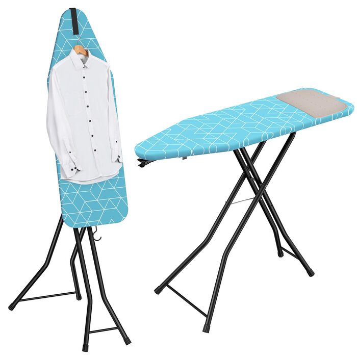 LyriFine Прасувальна дошка 2-в-1 для прасування з парою та класичного прасування, стійка до нагрівання, складана з гачком, міцний сталевий каркас, для парогенераторів (Синій колір з підставкою для праски)