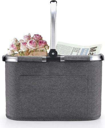 30L Family Shopping Bag Shopping Basket Foldable Carrying Basket Large Picnic Basket Folding Basket Travel Bag Practical Shopping Basket with Padded Handles - ideal for Travel/Picnic/Shopping/Gift