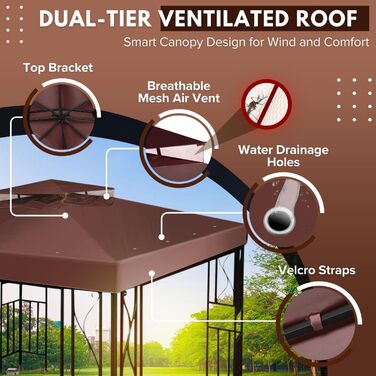 20.3 x 20.3 cm Gazebo Replacement Canopy Cover, Waterproof Cover for Outdoor Gazebo, Double-Tiered, UV30, Awning Cover, Garden, Terrace, Courtyard Tent (brown)