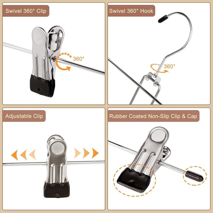 Набір з 2 металевих вішалок для штанів з регульованими затискачами, чорного кольору, універсального розміру