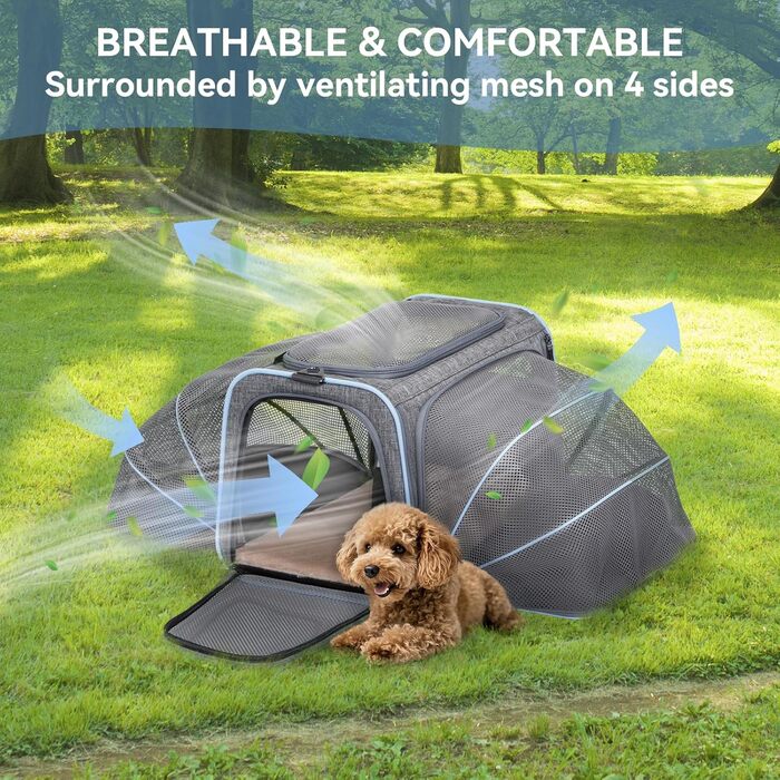 Транспортна переноска для кота/собаки Petsfit - складана переноска для авто, сіра, M