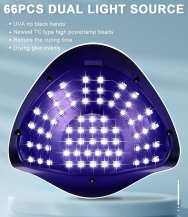 LED лампа для гель-лаку 280W з 66 LED, професійна для швидкого сушіння нігтів з таймером, LCD дисплеєм та сенсором для пальців та нігтів, підходить для гель-лаку та шелаку