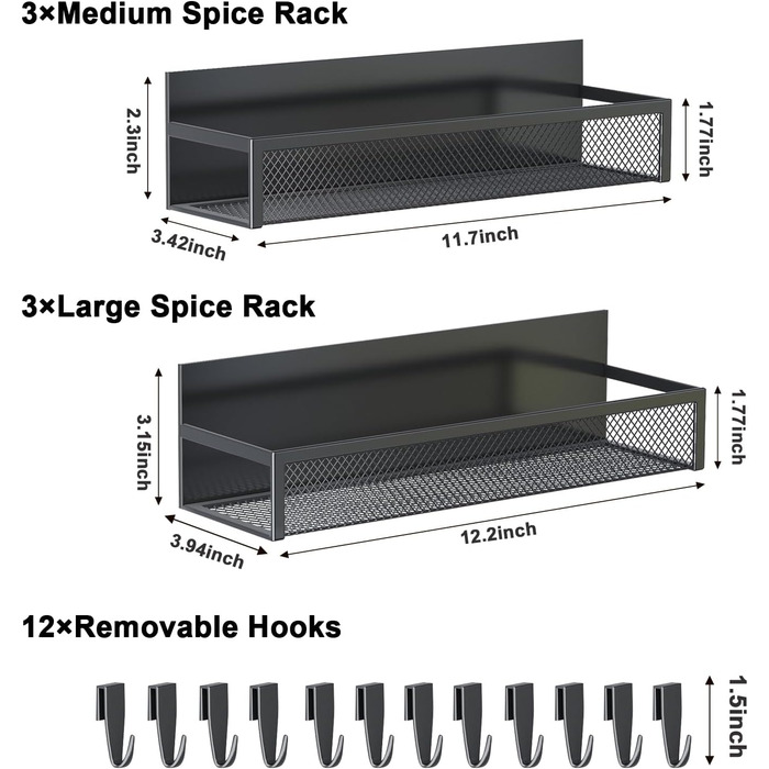 Магнітна полиця для холодильника з 8 гачками, органайзер для кухні (6 шт.)