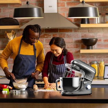 Fentic 2000W Stand Mixer - Stainless Steel Bowl (6.2L) - Kitchen Machine with Dough Hook, Beater, Whisk & Splash Guard - Includes Accessories - Anthracite