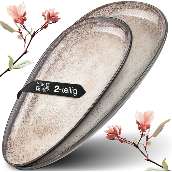 Набір сервірувальних тарілок Moritz & Moritz VIDA Бежевий (2 шт.) - великі тарілки з якісного порцеляну, сучасний дизайн, придатні для миття в посудомийній машині та використання в мікрохвильовці. Ідеально підходять для салатів, м'яса на грилі, закусок та