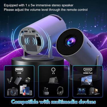 Портативний проєктор Mini Beamer 1080p з Wi-Fi та Bluetooth, сумісний з HDMI, смартфоном, USB, TV-Stick, для домашнього кінотеатру, чорний (Weiß)