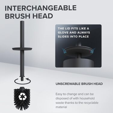Набір для чищення унітазу Ingoy | Силіконова щітка для унітазу | Чорний | з нержавіючої сталі з кришкою | для ванної кімнати та гостьового туалету | знімний насадка | стильний дизайн