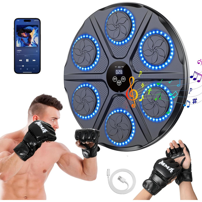 Музична боксерська машина YORRAKA для дорослих - LED-дисплей, Bluetooth, 12 режимів швидкості, з рукавичками