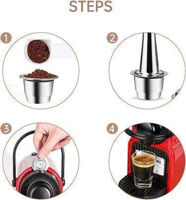 Капсули Cafilas для Nespresso багаторазові, нержавіюча сталь, набір 2 шт. з темпером, ложкою та щіткою