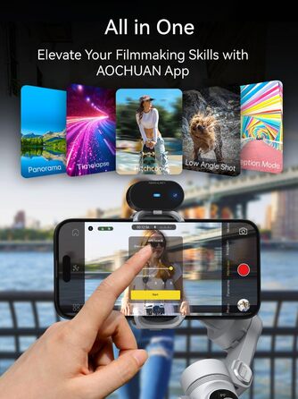 Стабілізатор для смартфона AOCHUAN 3-осьовий з RGB-підсвічуванням, для iPhone/Android, з функцією відстеження обличчя, сірий (Smart X Pro AI)
