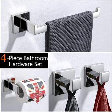 Stainless Steel Toothbrush Holder Bath Drinking Glass Tumbler with Holder Wall Mount, Polished Surface, K7007P (Set of 4)