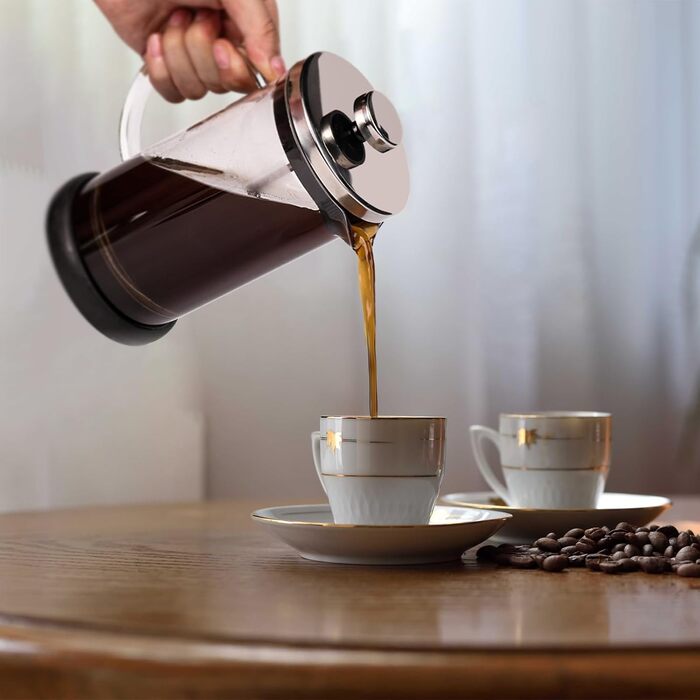 Френч-прес для кави та чаю, 600 мл, з фільтром, чорний, нержавіюча сталь