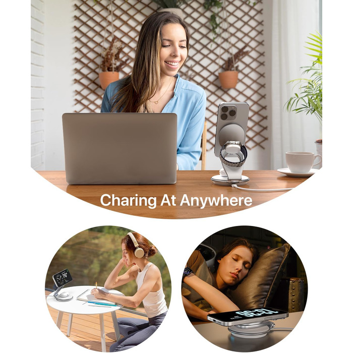 Сумка-органайзер для зарядки MagSafe: Складна зарядка для Apple, індукційна зарядка для iPhone 16/15/14/13/12, зарядка для Apple Watch та AirPods (з 30W адаптером), білий колір