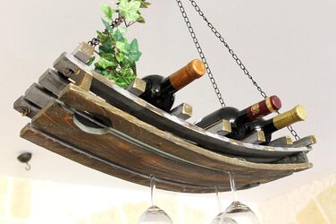 DanDiBo Wine Rack 5089 Ceiling Shelf made of Wood 65 cm Hanging Shelf Bottle Holder Bottle Shelf with Glass Holder Blanket