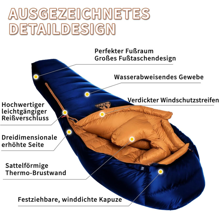 Спальний мішок зимовий, для температур від 0 до -24°C. Ultraleichter, чорний, для дорослих та підлітків, кемпінг, туризм, похідний.