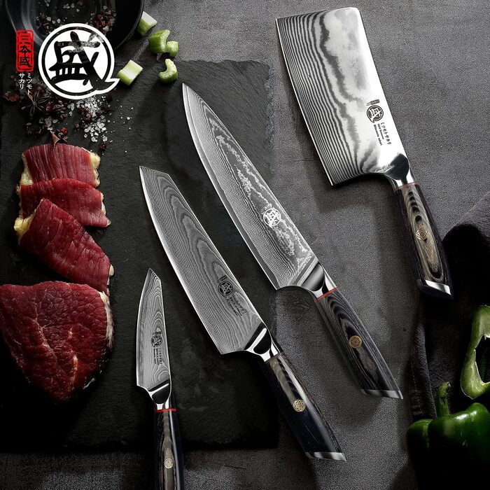 Ніж кухарський японський MITSUMOTO SAKARI Kiritsuke 18 см, сталь AUS-10 Damast, руків'ять Pakkawood, дерев'яна подарункова коробка