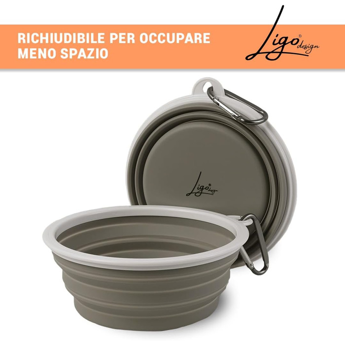 Ліга - EBBY 2 шт. миски для собак, туристичні миски, портативні миски для води та корму, складані миски з карабіном (M (650 мл), Сірий голуб)