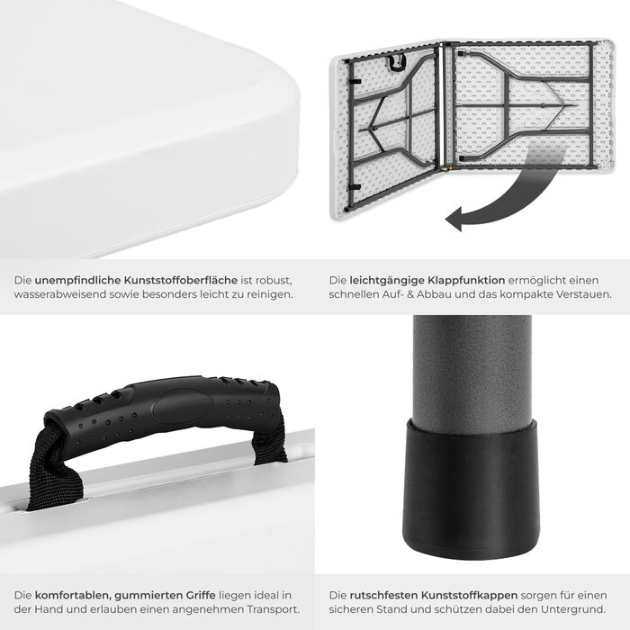 Складний алюмінієвий стіл TekTake для кемпінгу, саду, тераси, балкону (183x76x74 см, модель 402153)