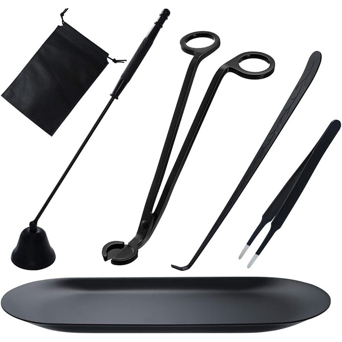Laffeya Candle Accessory Set 6-in-1 – Candle Snuffer, Wick Trimmer, Wick Spoon, Tweezers, Storage Bag, and Plate Stand