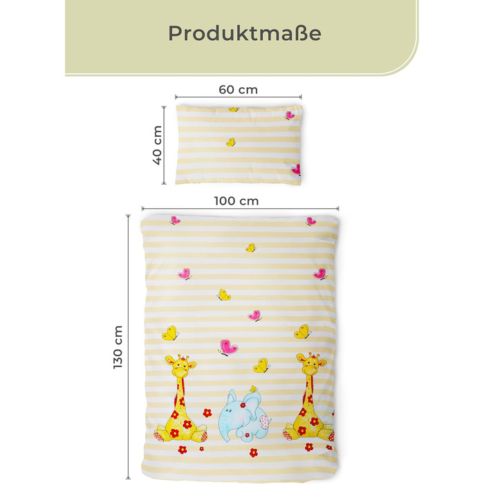 Комплект постільної білизни для дітей Gräfenstayn® з принтом тварин (жирафа та слон) - 100% бавовна (ренфорс) - ковдра 135x100 см, подушка 135x100 см