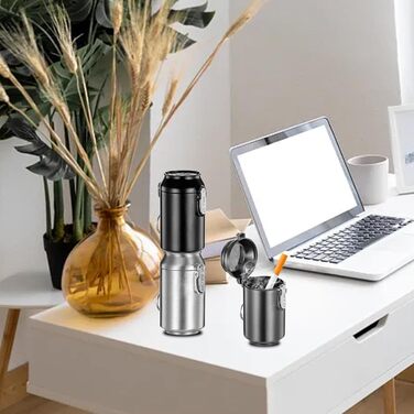 2 Piece Portable Ashtrays for On the Go: 5.8 * 4cm Odor-Proof Ashtrays with Lid and Keychain, Mobile Portable Ashtray Travel Ashtray for Outdoors Camping (Black+Gray)