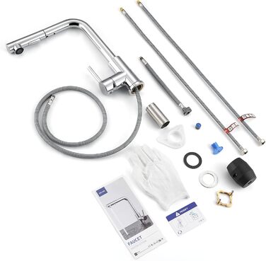 Змішувач кухонний висувний CECIPA з донним виливом, нержавіюча сталь, 2 режими, 360° оберт, матовий, для кухні