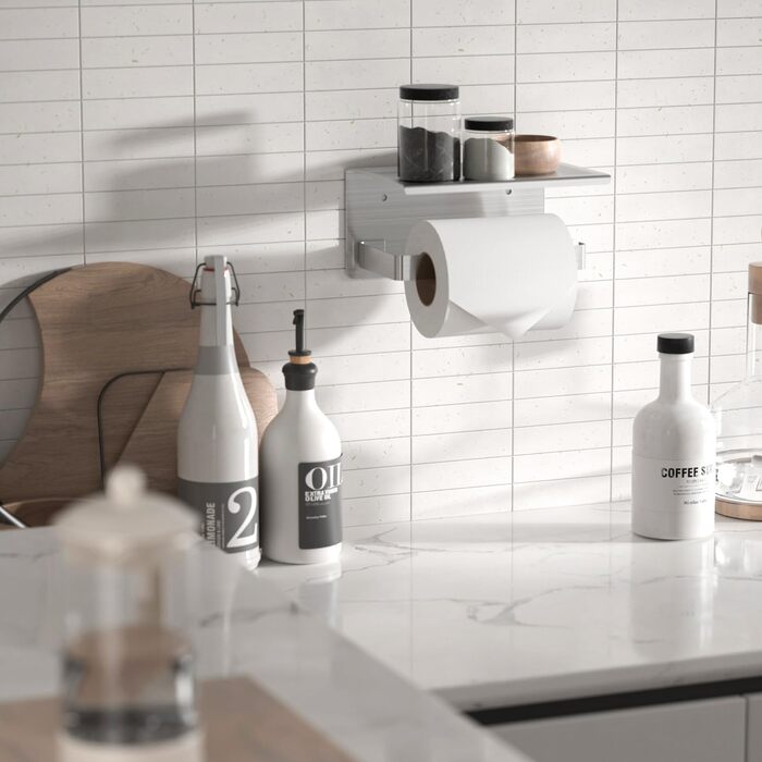 Тримач туалетного паперу HITSLAM без свердління, нержавіюча сталь з полицею, самоклеючий, для ванної кімнати