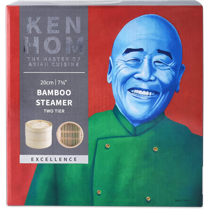 Бамбуковий пароварка Ken Hom 20 см, 2 рівня, Excellence — азіатський паровий кошик з кришкою для дім сам, овочів, м'яса, 2 бамбукових яруси, не для посудомийки
