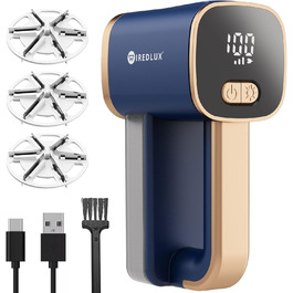 Електричний машинка для видалення катишків WiredLux для одягу та меблів, LED-підсвітка, 3 швидкості, 6-лезова, USB-зарядка, графітово-сірий/мідний, кобальтово-синій/мідний